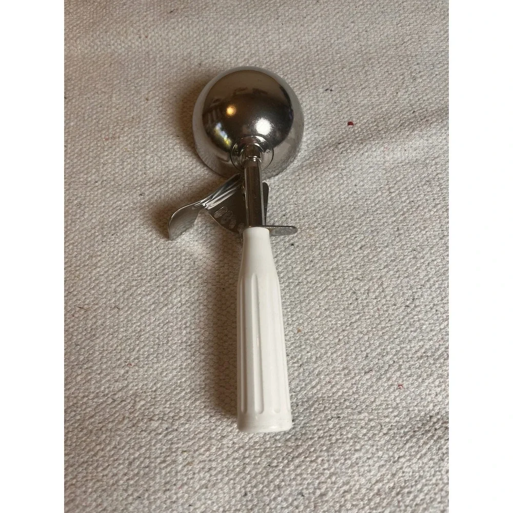 Vintage NSF #6 Stainless Steel Portion Scoop Disher White Handle